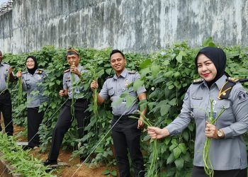 Kepala Rutan Kelas I Palembang Panen Kacang Panjang dan Kangkung Bersama Napi