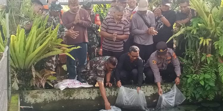 Dukung Ketahanan Pangan, Kasdim Tabanan dan Forkopimcam Kerambitan Sebar 500 Ekor Ikan Nila